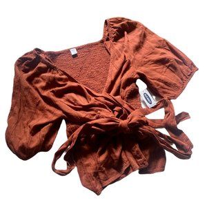 NWT Old Navy Wrap Front Blouse Womens XL Petite Orange Short Sleeve